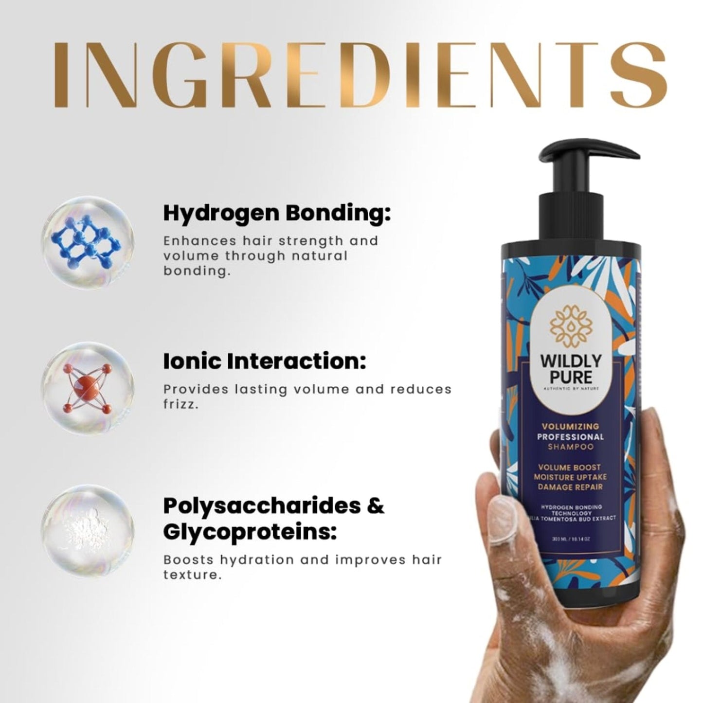 Wildly Pure Volumizing Shampoo for thin & wavy hair with Hydrogen Bonding Technology