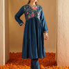 Dhiyona IE Floral Yoke Design Empire A-Line Sequinned Liva Kurta with Trousers