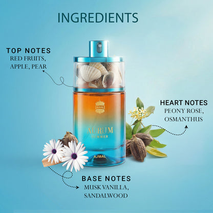 Aurum Summer Unisex Eau De Parfum Fresh Fruity Floral Long Lasting Fragrance