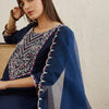 Indyancart IE Navy Blue Embroidered Yoke Design Aari Work Kurta With Trousers & Dupatta