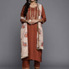 Dhiyona VA Women's Rust Orange Yoke Design Sequinned Kurta with Trousers & Dupatta