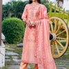 Indyancart IE Pink Floral Embroidered Round Neck Straight Kurta with Trousers & Dupatta
