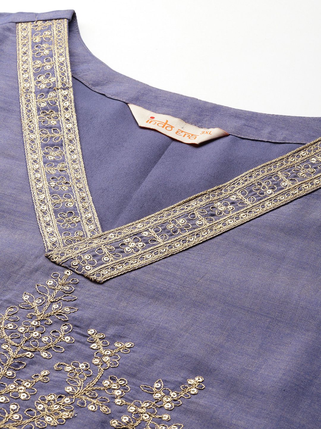 Indyancart IE Plus Size Ethnic Motifs Embroidered Sequinned Liva Kurta Set