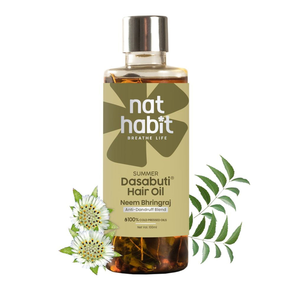 Nat Habit Neem Bhringraj Tea Tree Anti Dandruff Hair Treatment Ayurvedic Oil & Castor Coconut
