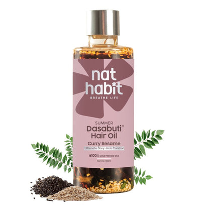 Nat Habit Curry Sesame Grey Hair Control Ayurvedic Oil With Indigo And Curry Leaves