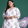Indyancart IE Plus Size Floral Printed Sequinned Pure Cotton Kurta with Trousers & With Dupatta