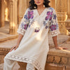 Dhiyona IE Floral Printed Beads And Stones V-Neck A-Line Pure Cotton Kurta With Trousers