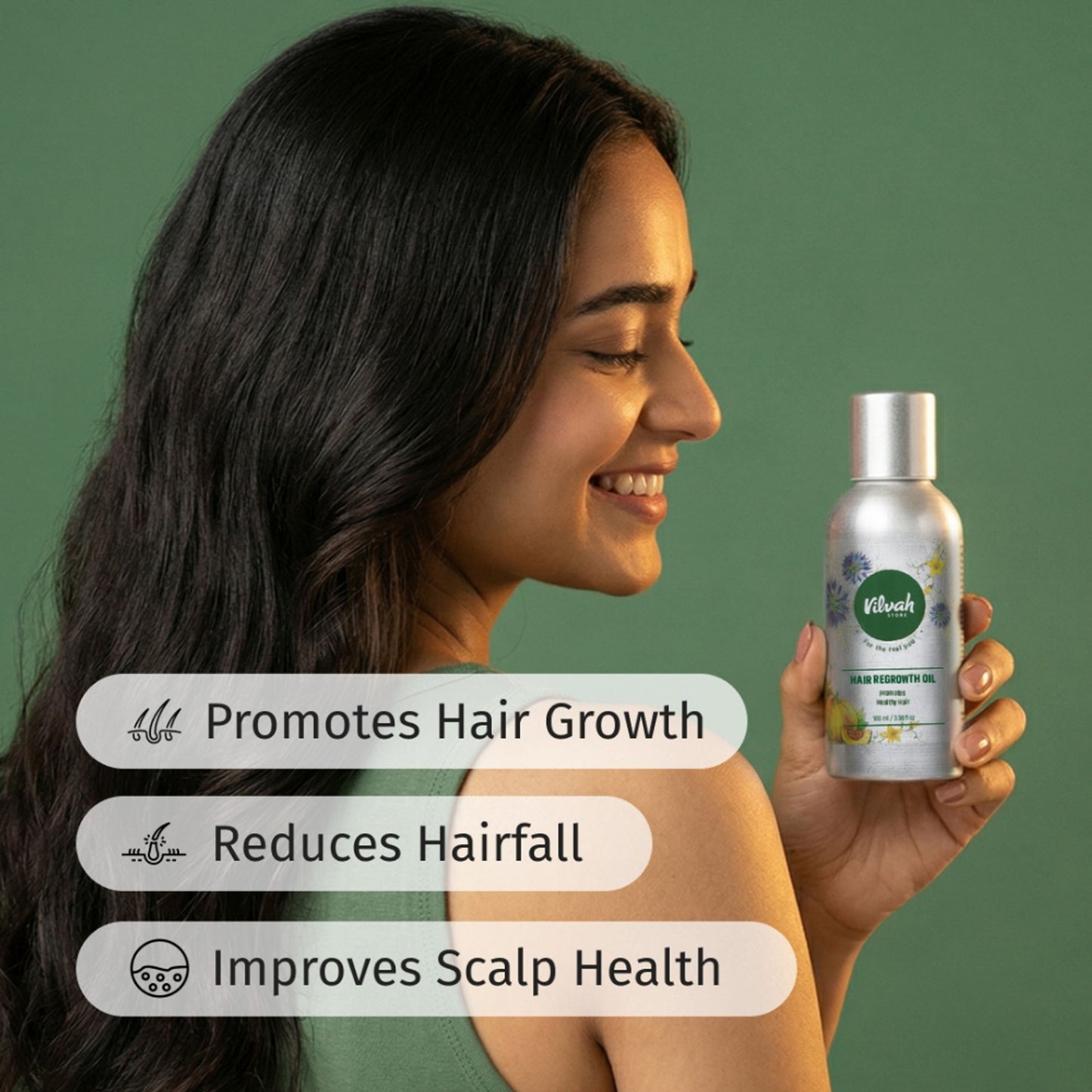 Vilvah Hair Growth Oil To Reduce Hair Fall & Improve Scalp Health With Kalonji & Castor Oil