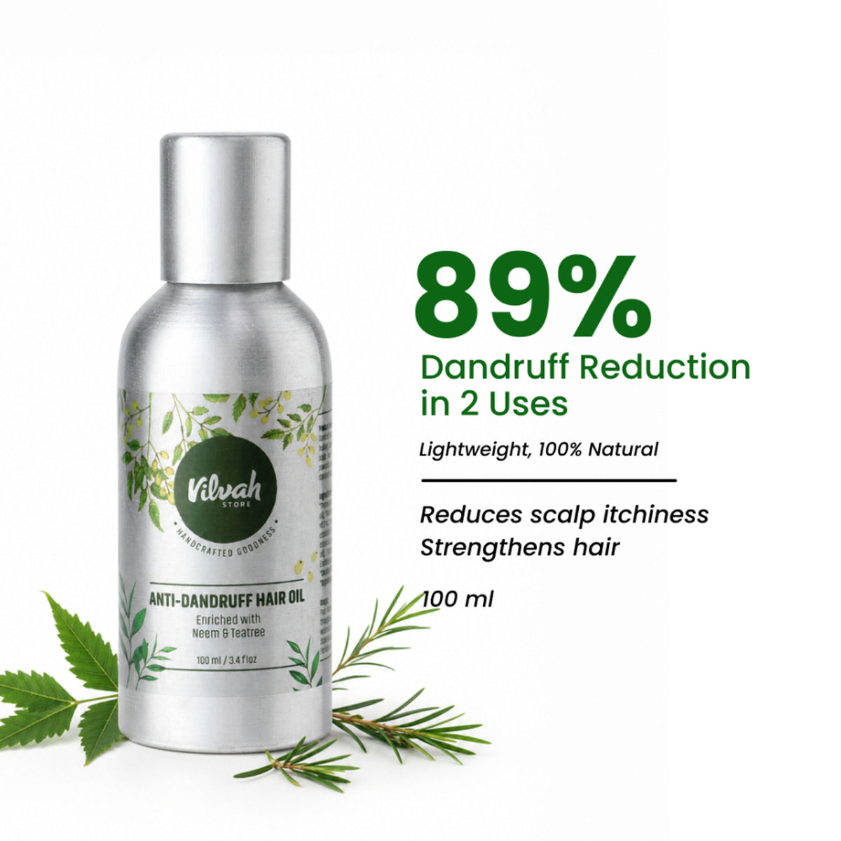 Vilvah Neem & Teatree Anti-Dandruff Hair Oil To Reduce Hair Fall & Soothe Itchy Scalp