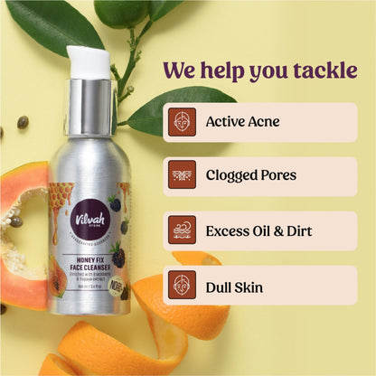 Vilvah Honey Fix Face Wash To Treat Acne, Control Oil & Balance Ph With Honey & Papaya Extract