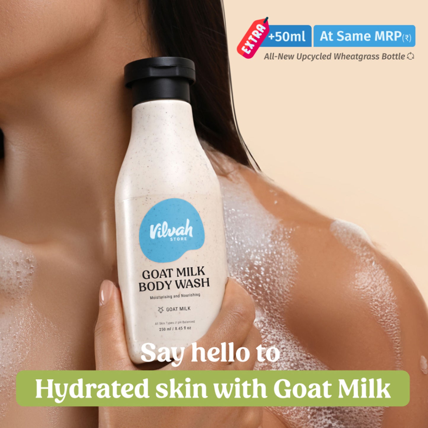 Vilvah Goat Milk Body Wash For Deep Cleansing, Pore Care & Skin Nourishment