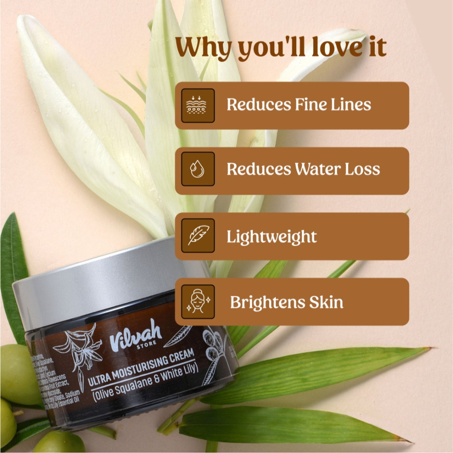 Vilvah Ultra Moisturising Cream To Balance Moisture With Olive Squalane & White Lily