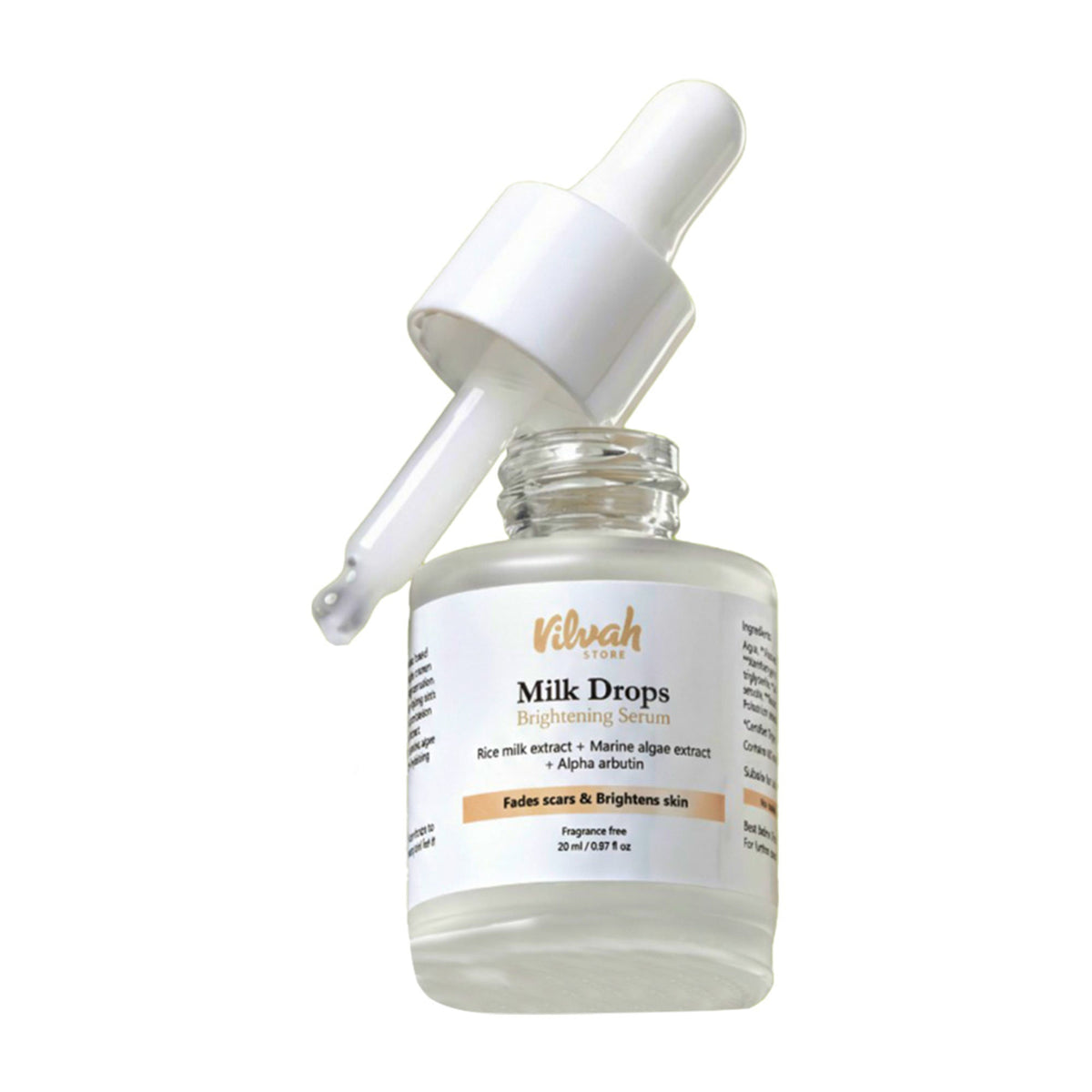 VILVAH Milk Drops Skin Brightening Serum With Rice Milk, Marine Algae Extract & Alpha-Arbutin