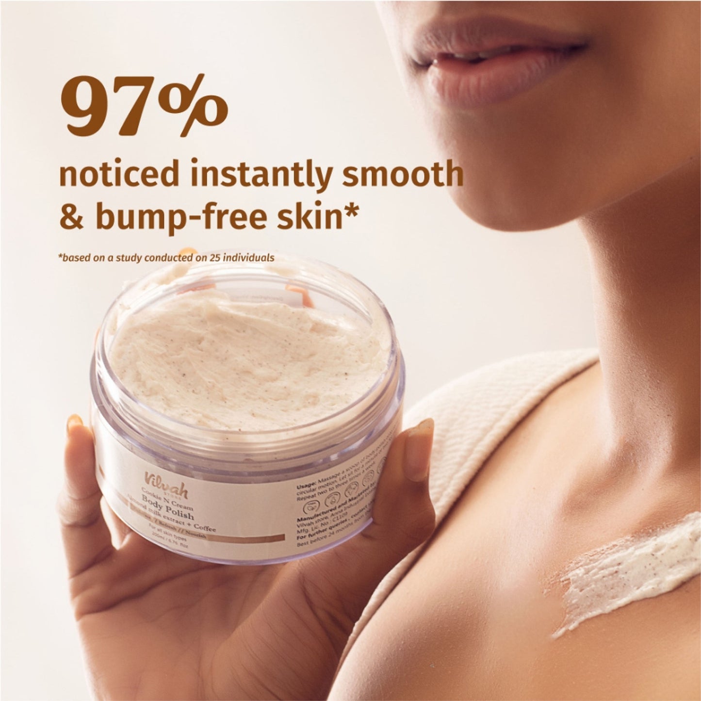 VILVAH Cookie N Cream Exfoliating Coffee Body Polish Scrub, with Shea Butter & Almond Milk Extracts