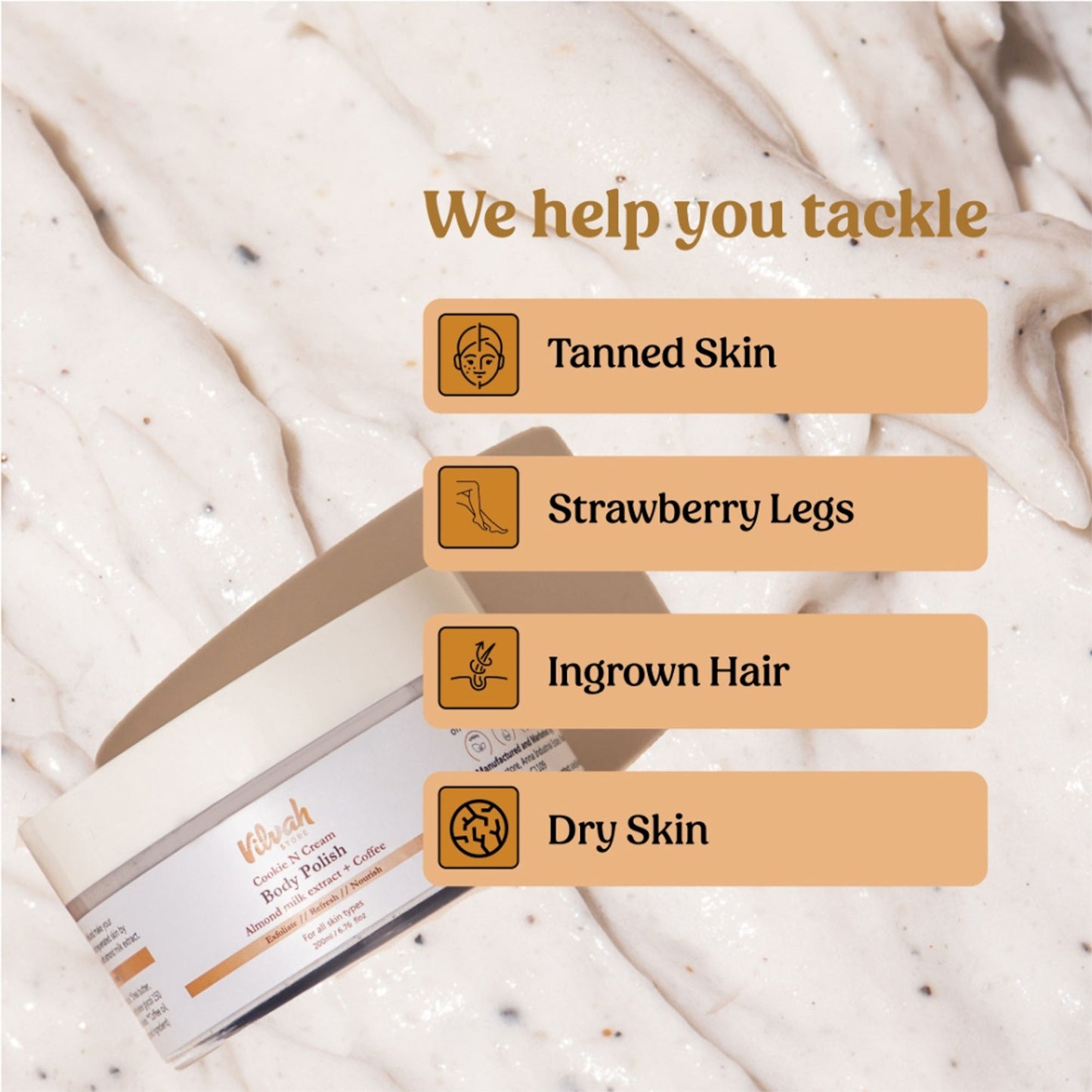 VILVAH Cookie N Cream Exfoliating Coffee Body Polish Scrub, with Shea Butter & Almond Milk Extracts