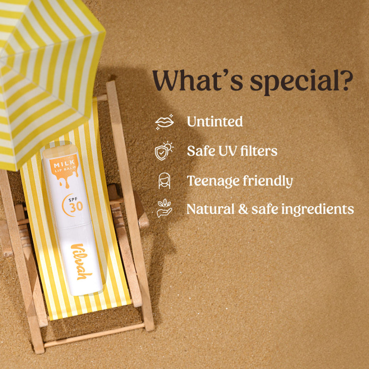 Vilvah Spf 30 Milk Lip Balm With Uva-Uvb Protection, Enriched With Soy Milk & Vitamin E