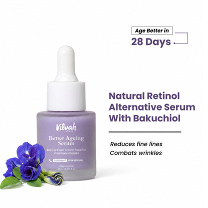VILVAH Better Ageing Overnight Serum with BluePea Flower Extract, Bakuchiol, Ceramides & Peptides