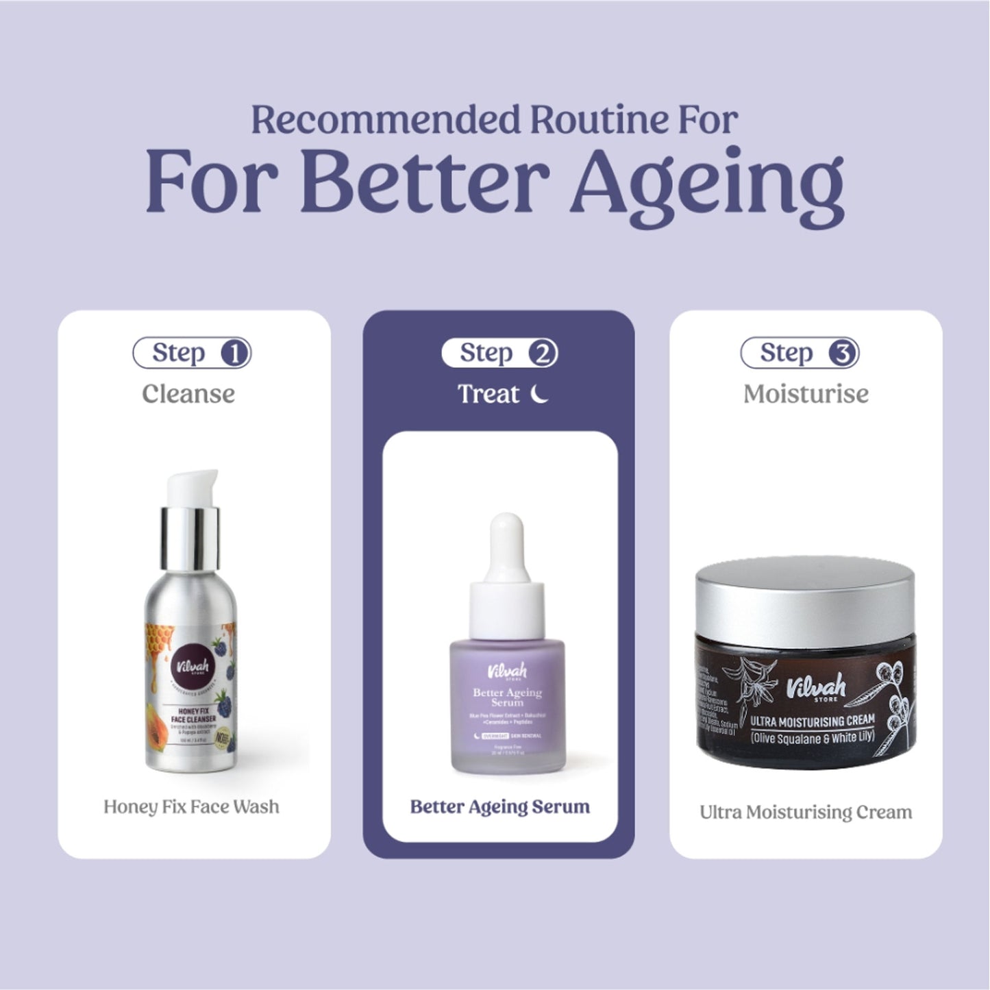 VILVAH Better Ageing Overnight Serum with BluePea Flower Extract, Bakuchiol, Ceramides & Peptides