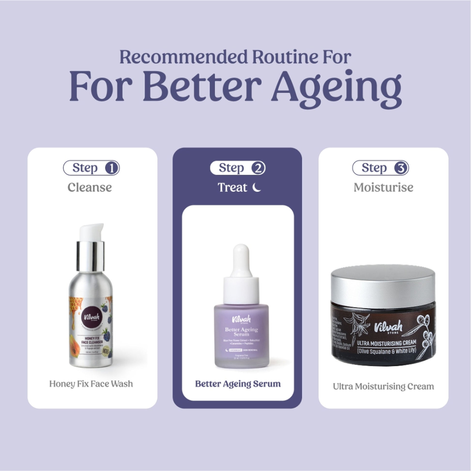VILVAH Better Ageing Overnight Serum with BluePea Flower Extract, Bakuchiol, Ceramides & Peptides