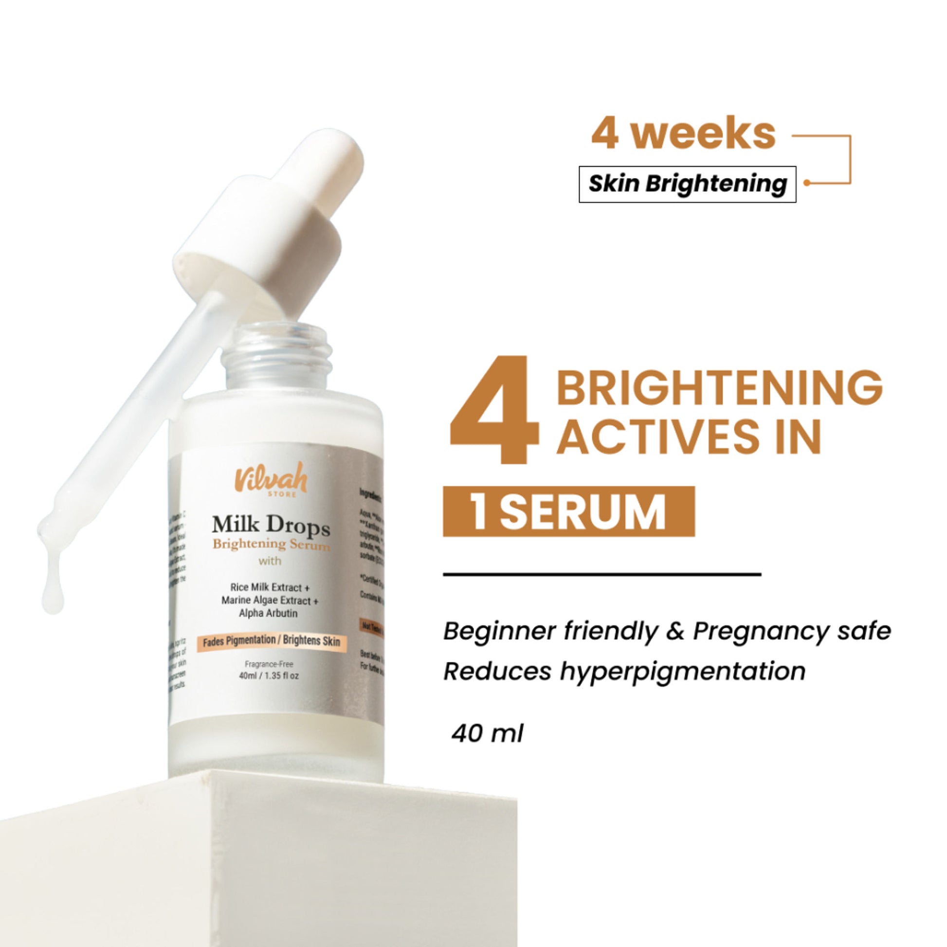 Vilvah Milk Drops Brightening Serum For Hydrated Skin, Dark Spot Care & Hyperpigmentation