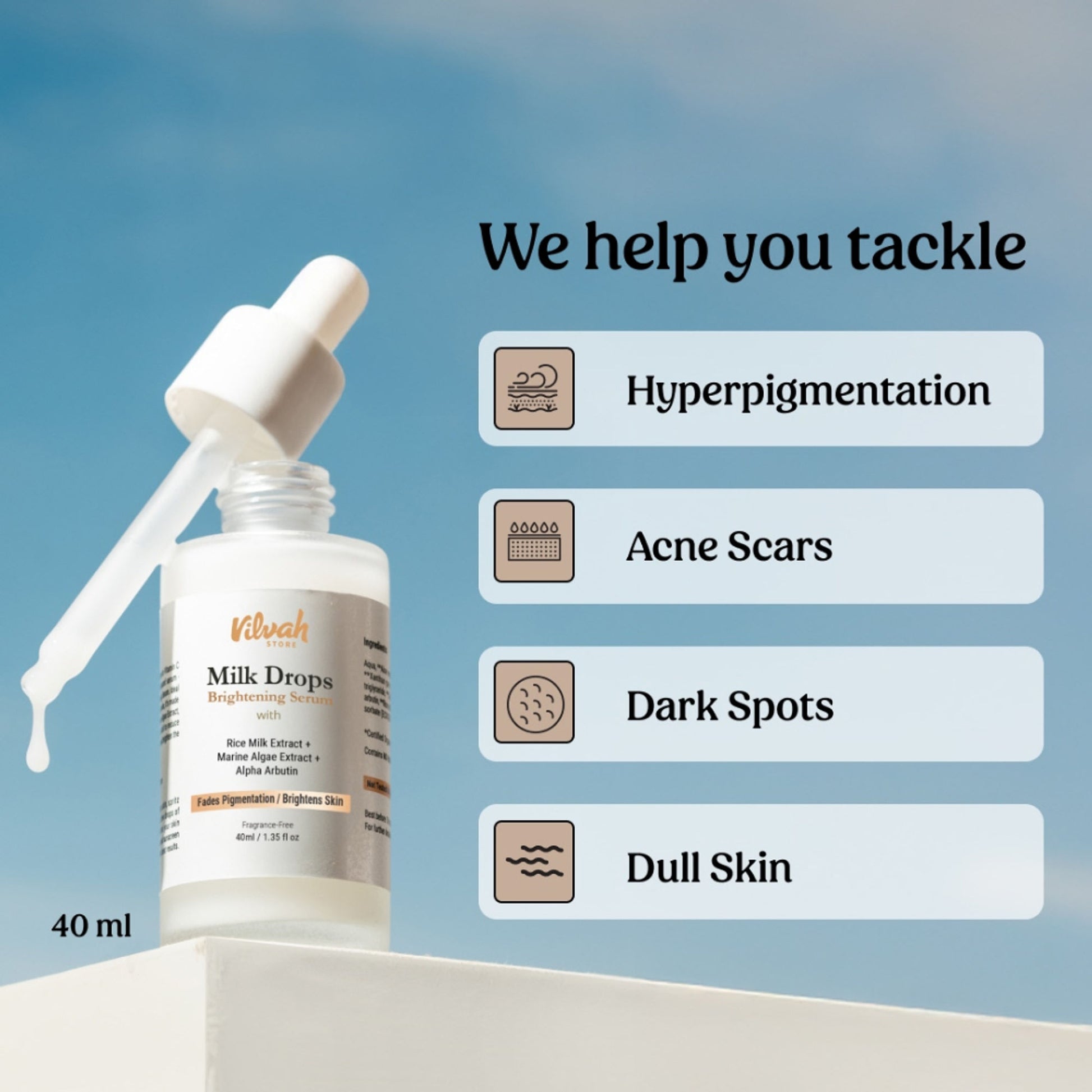 Vilvah Milk Drops Brightening Serum For Hydrated Skin, Dark Spot Care & Hyperpigmentation