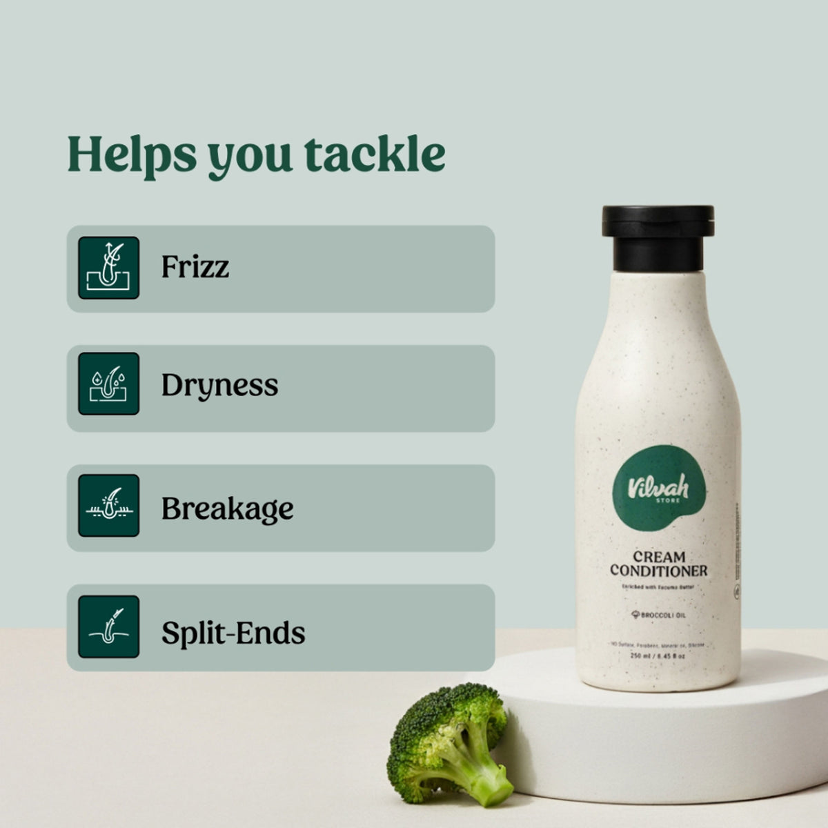 Vilvah Cream Conditioner Reduces Frizz, Softens Hair & Deeply Conditions With Tucuma & Broccoli Oil