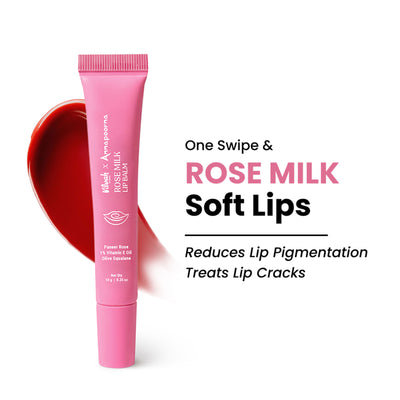 Vilvah Rose Milk Lip Balm With Pink Tint & Enriched With Rose Petals, Vitamin E & Olive Squalane