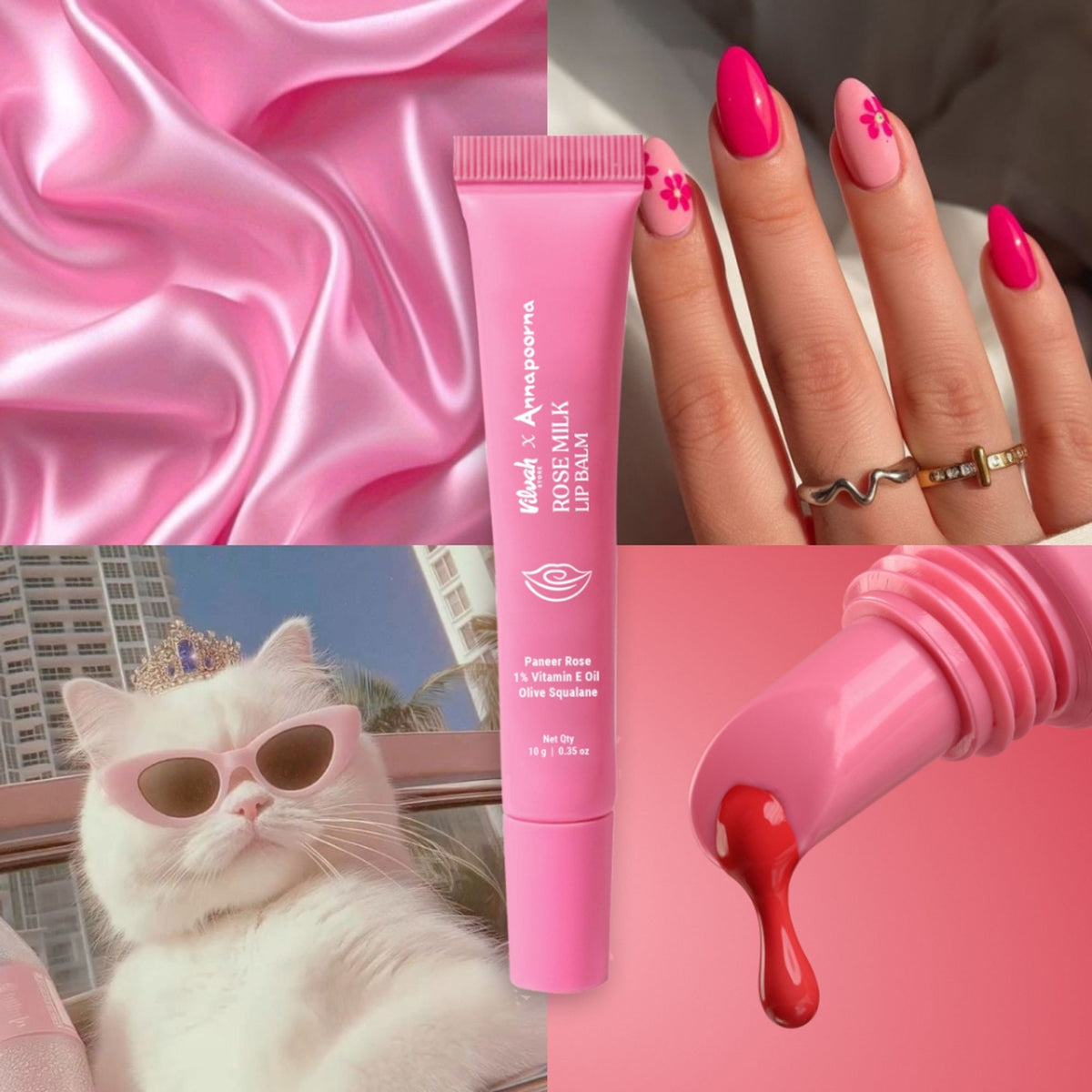 Vilvah Rose Milk Lip Balm With Pink Tint & Enriched With Rose Petals, Vitamin E & Olive Squalane