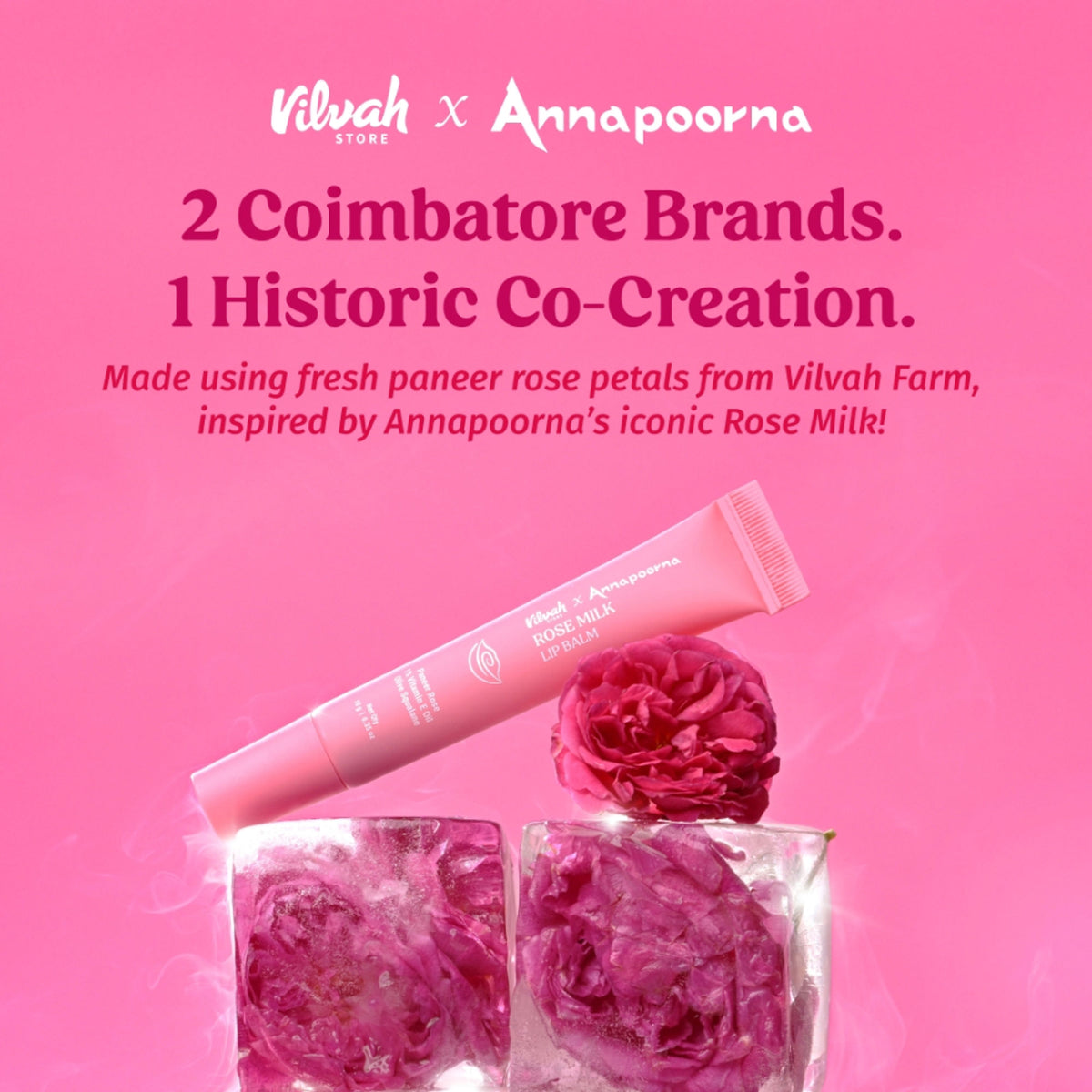 Vilvah Rose Milk Lip Balm With Pink Tint & Enriched With Rose Petals, Vitamin E & Olive Squalane