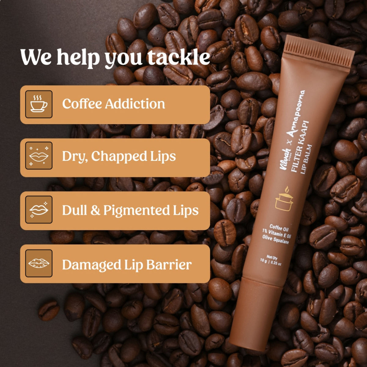 Vilvah Filter Kaapi Lip Balm With Authentic Coffee Extract Brown Tint Balm For Dry & Chapped Lips