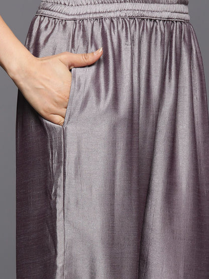 Indyancart VA Ethnic Motifs Embroidered Zari Kurta With Palazzos & Dupatta