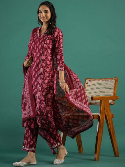 Indyancart SN Women's Printed Pure Cotton Straight Kurta With Trouser & Dupatta Set
