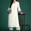Indyancart IE Floral Embroidered Panelled Beads and Stones Kurta with Trousers