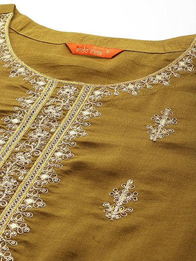 Indyancart IE Women Ethnic Motifs Embroidered Regular Sequinned Kurta with Trousers & Dupatta