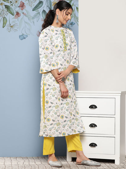 Indyancart VA Women'sFloral Printed Thread Work Kurta with Trousers & Dupatta