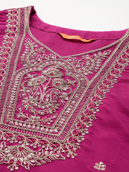 Indyancart IE Women Ethnic Motifs Embroidered Regular Kurta with Trousers & With Dupatta