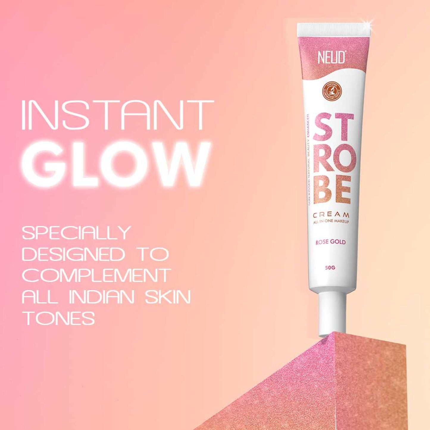 Neud Strobe Cream Rose Gold For Glowing Skin With Hyaluronic Acid & Cocoa Butter