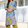 Dhiyona VA Women'sBlue Abstract Printed Cuban Collar Straight Kurta With Trousers