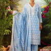 Indyancart IE Women Ethnic Motifs Embroidered Chikankari Kurta with Trousers & Dupatta