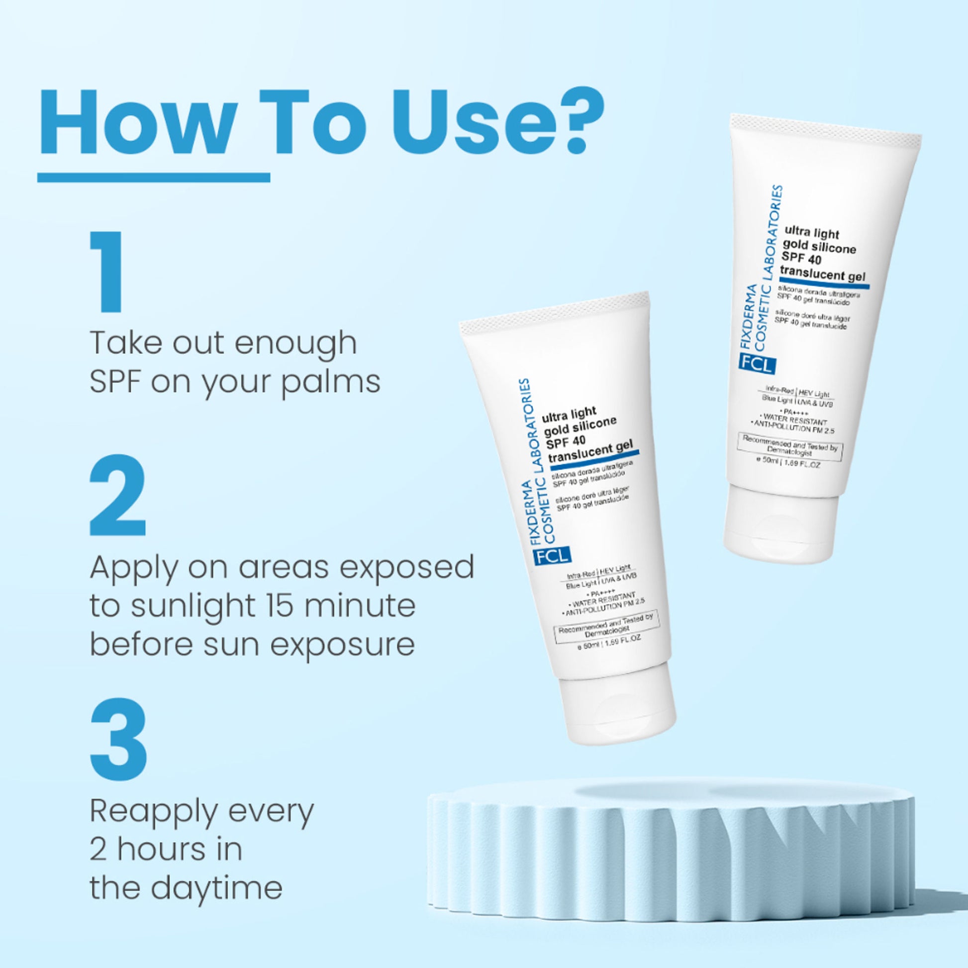 FCL Ultra Light Gold Silicone SPF 40 Sunscreen Gel Suitabe for All Skin Types
