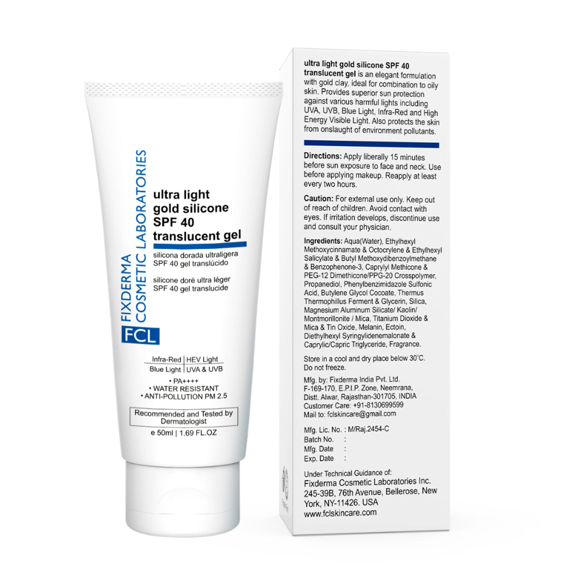 FCL Ultra Light Gold Silicone SPF 40 Sunscreen Gel Suitabe for All Skin Types