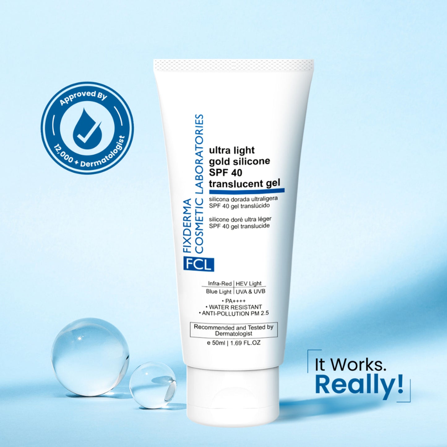 FCL Ultra Light Gold Silicone SPF 40 Sunscreen Gel Suitabe for All Skin Types