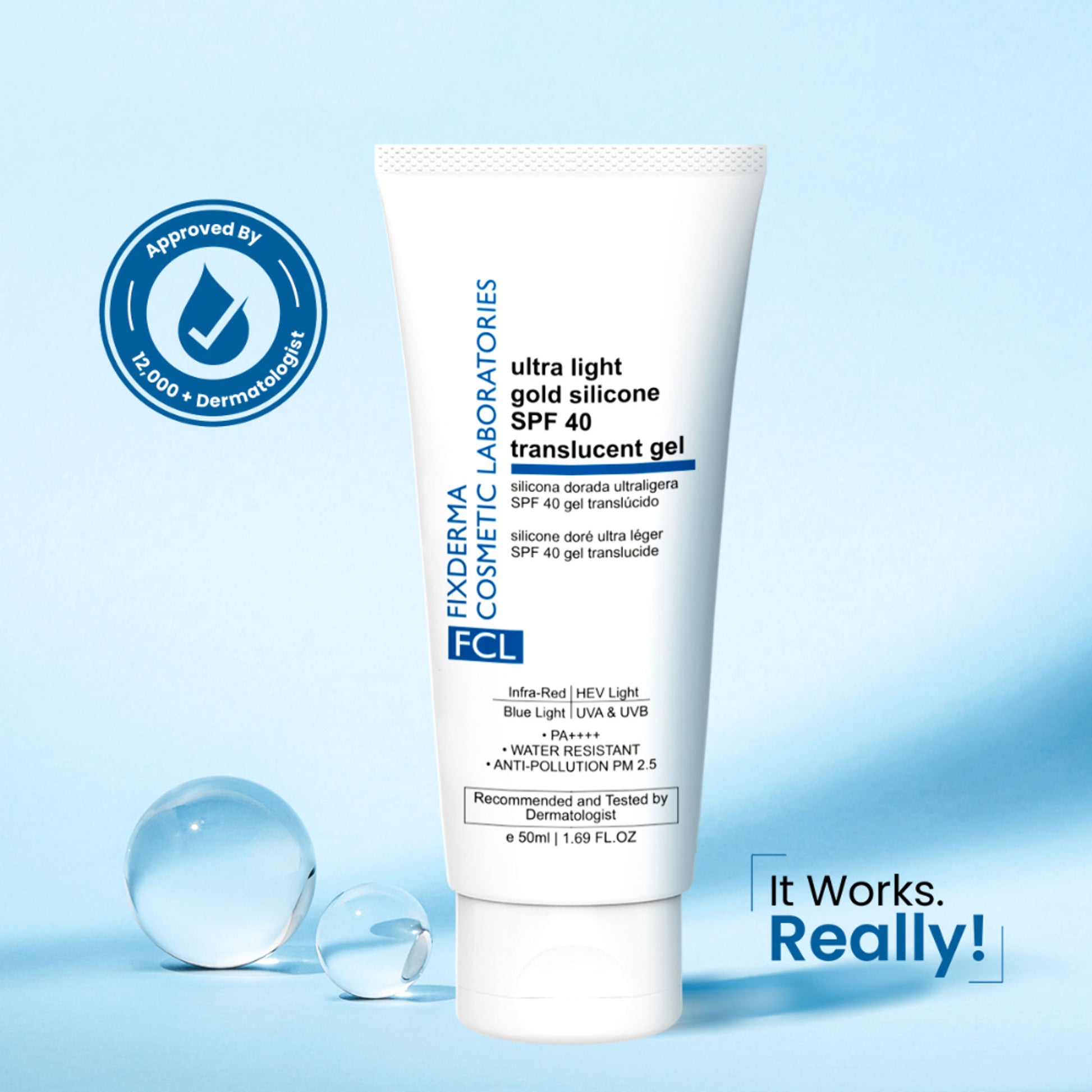 FCL Ultra Light Gold Silicone SPF 40 Sunscreen Gel Suitabe for All Skin Types