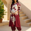 Indyancart IE Red Floral Printed Sequinned V-Neck Straight Kurta With Salwar