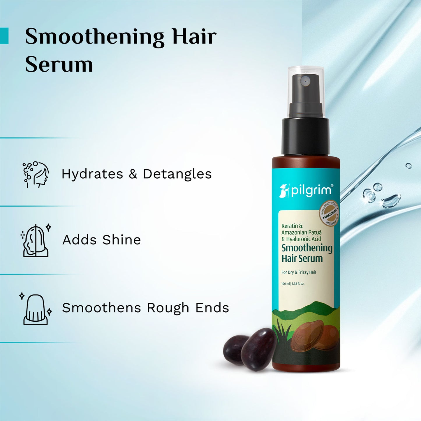 Pilgrim Patua & Hyaluronic Acid Smoothing Hair Serum for Dry & Frizzy Hair