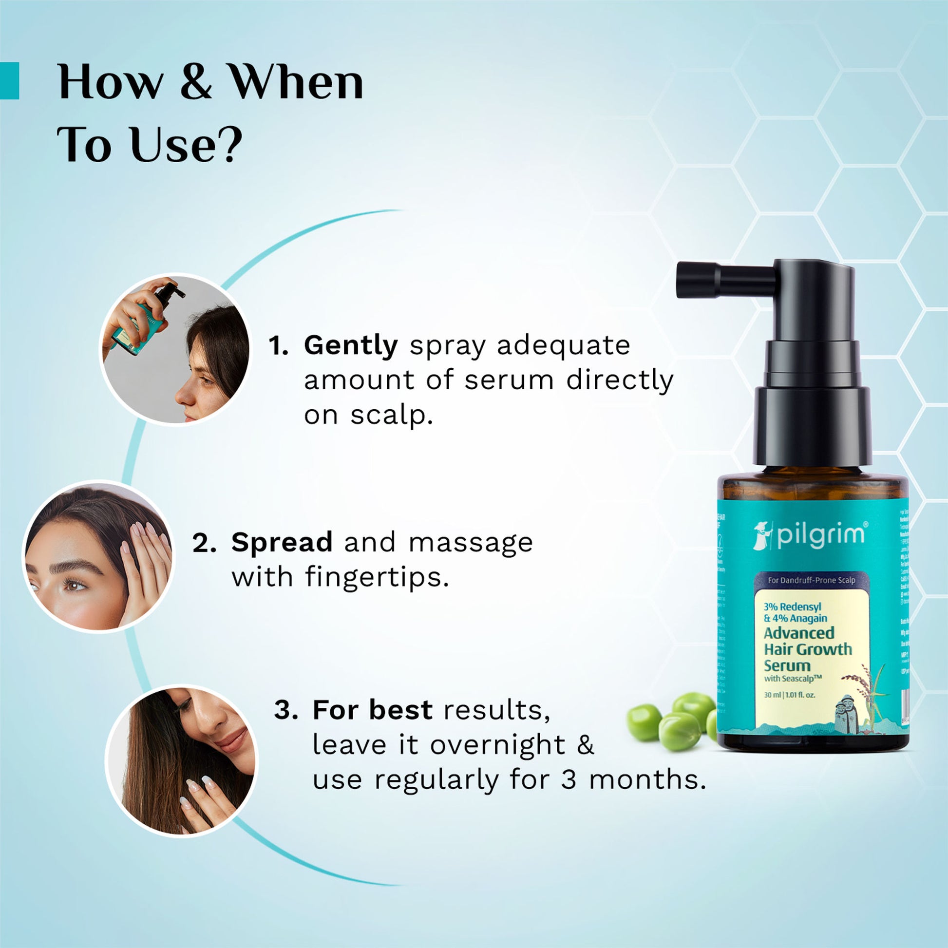 Pilgrim 3% Redensyl & 4% Anagain Advance Hair Growth Serum With Seascalp For Dandruff Prone Scalp