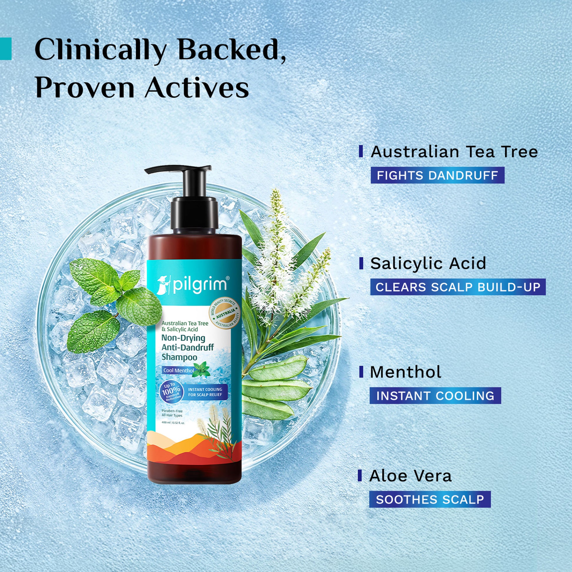 Pilgrim Australian Tea Tree & Salicylic Acid Cool Menthol Non-Drying Anti-Dandruff Shampoo
