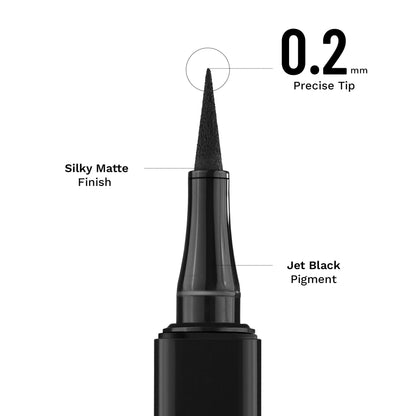 PAC 24H Sketch Eyeliner - 0.2mm Precision Tip, Deep Black Matte Finish, Waterproof & Smudgeproof