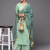 Dhiyona VA Women's Green Solid Gotta Patti Detail Empire Kurta with Palazzos & With Dupatta