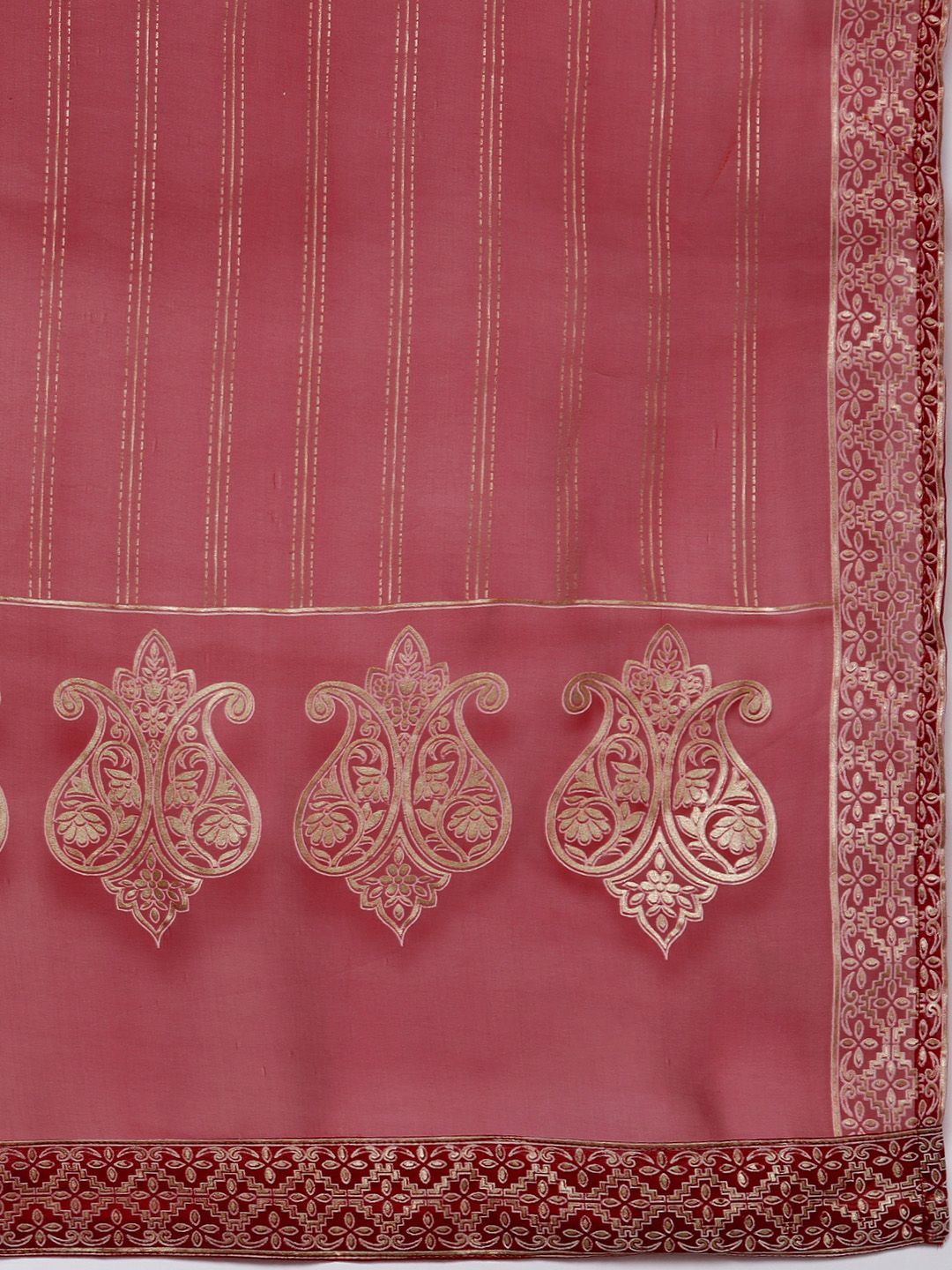 Indyancart IE Women Maroon & Golden Ethnic Motifs Printed Liva Kurta with Palazzos & Dupatta